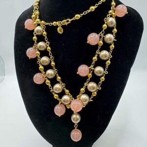 J. Crew Gold-Tone & Pink Glass Bead Necklace 28” Length